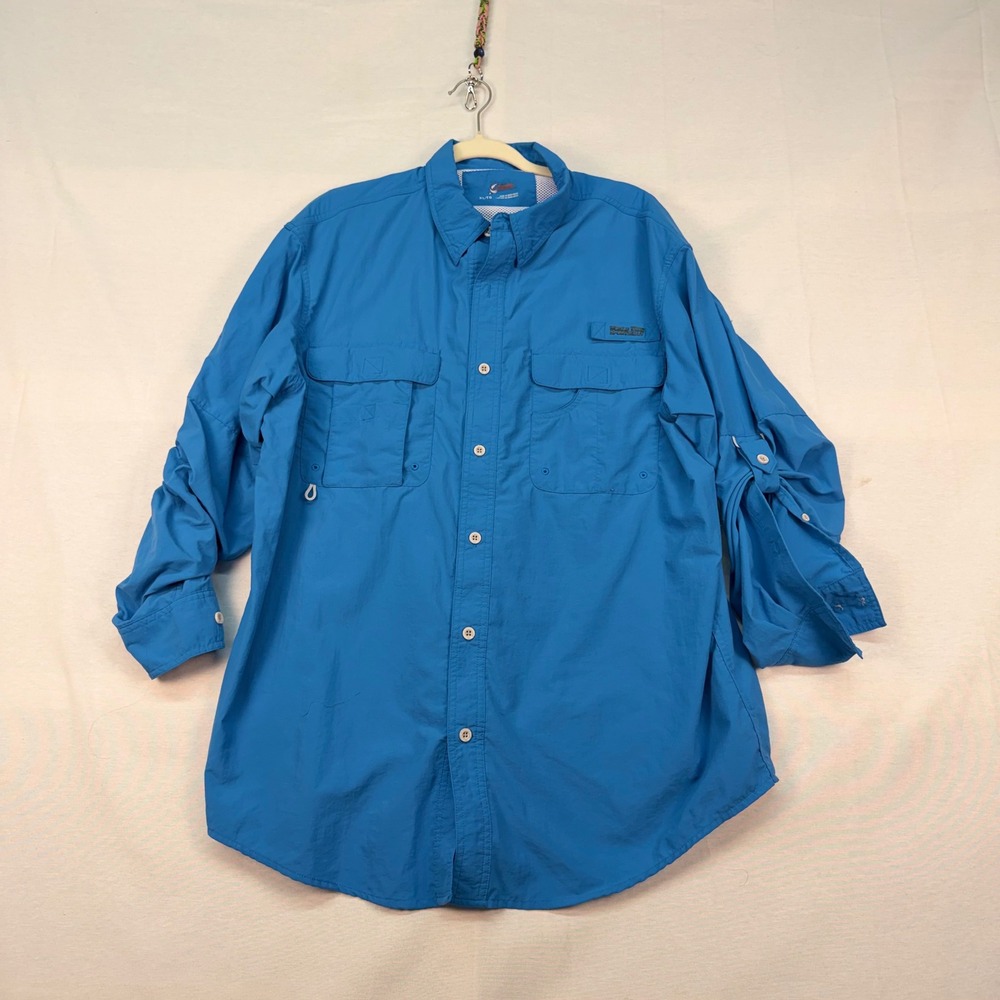 World Wide Sportsman Mens XL Blue Fishing Shirt Long Sleeve Vented Mesh Back